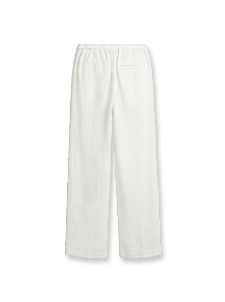 WHITE PLEATED LINEN PANTS