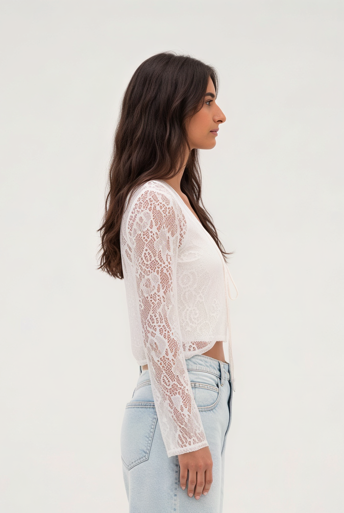 LACE CARDIGAN WITH FLARED SLEEVES