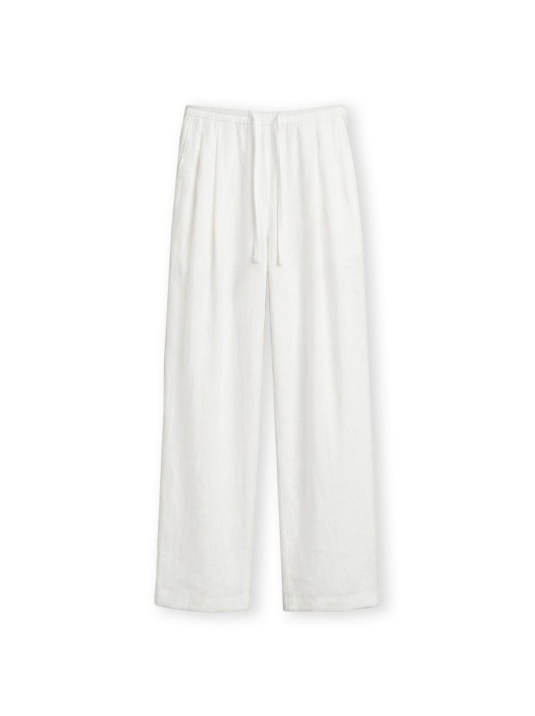 WHITE PLEATED LINEN PANTS