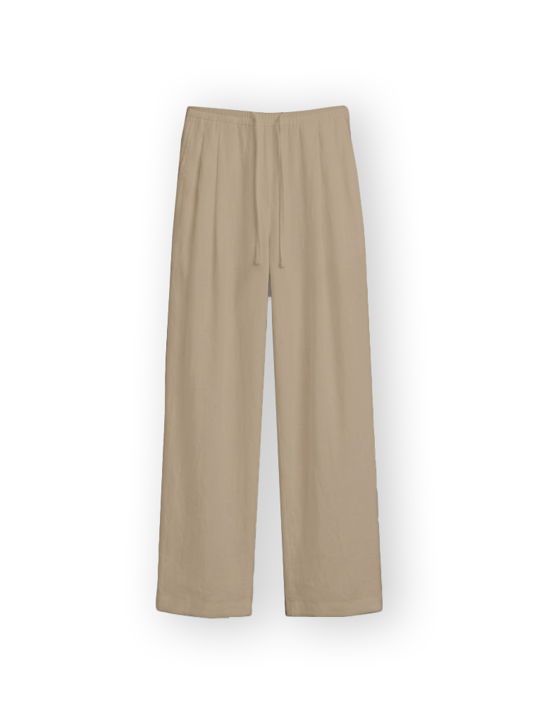BEIGE PLEATED LINEN PANTS